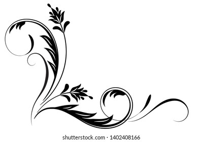 Decorative floral corner ornament for angular stencil isolated on white background