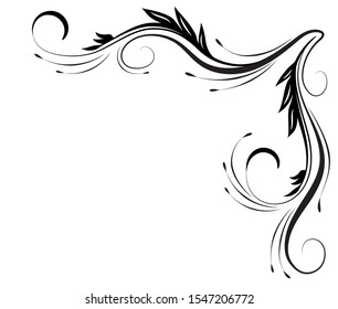 Decorative floral corner ornament for angular stencil isolated on white background