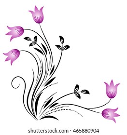 Decorative floral corner ornament with bluebells on white background