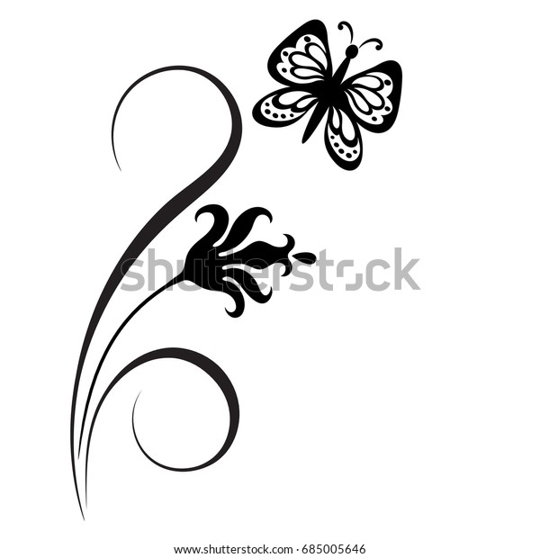 Decorative Floral Corner Ornament Flowers Butterfly Stock Vector 