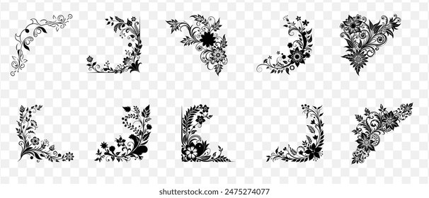 Decorative floral corner vector illustration on white background