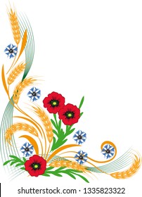 Decorative Floral Corner - Wheat Poppies Cornflower