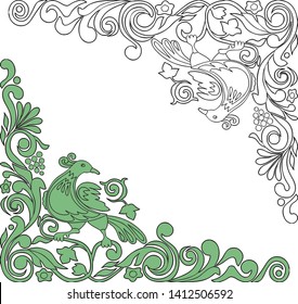 Decorative floral corners with fabulous bird