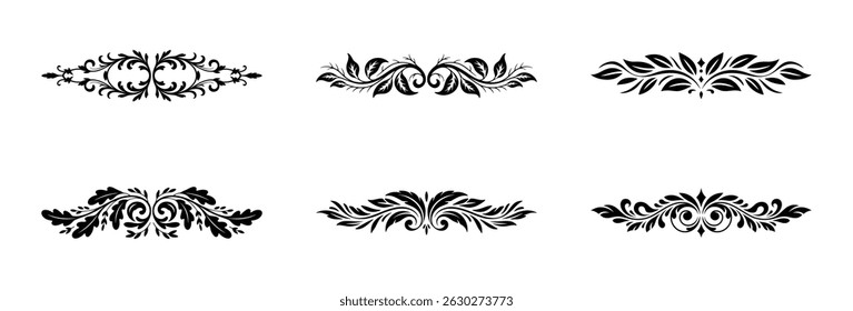 Elementos de diseño florales decorativos en blanco y negro para diseño e ilustración