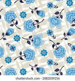 Decorative floral design and flowers pattern textile style blue color