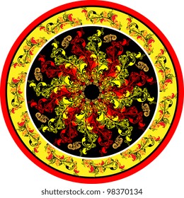 Decorative floral designs on the Russian folk motifs in circle