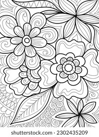 Decorative floral detailed mehndi design style coloring book page illustration 