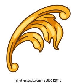 Decorative floral element in baroque style. Golden curling plant.
