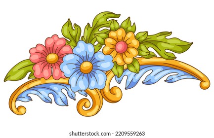 Decorative floral element in baroque style. Colorful curling plant.