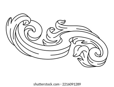 Dekoratives, florales Element im Barockstil. Schwarze Curlingpflanze mit Gravur.