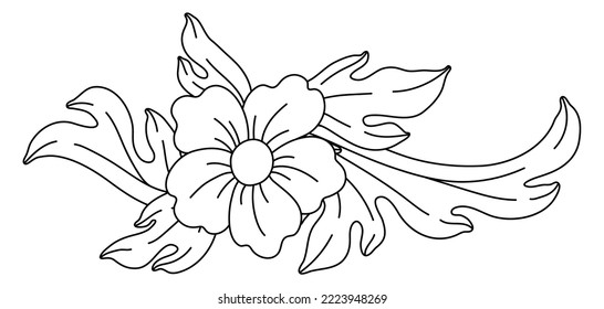 Decorative floral element in baroque style. Black curling plant.