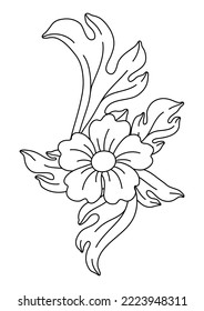 Decorative floral element in baroque style. Black curling plant.
