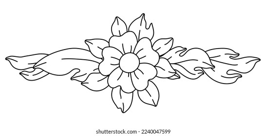 Decorative floral element in baroque style. Black curling plant.