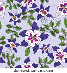 Decorative floral element for design. Seamless pattern on a blue background. Vector illustration.