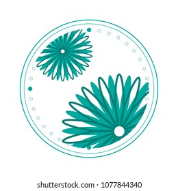 Decorative floral element. A simple geometric blue flower. A pattern for the design of a package or postcard. Wedding Decoration
