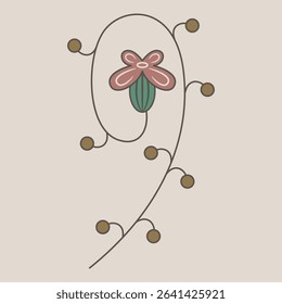Decorative floral element. Stylized flower. Numeral 9. Botanical digit nine. Swirled blooming branch.