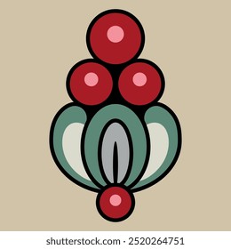 Decorative floral element. Stylized fruit or flower. Folk style. Medieval Russian design.