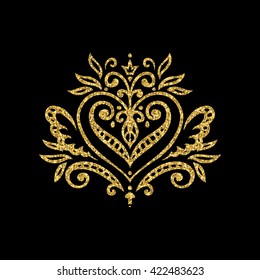 decorative floral element in vintage style. vector illustration. gold glitter texture.