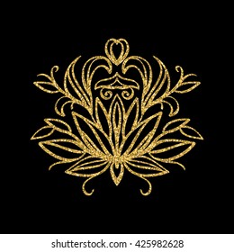 decorative floral element in vintage style. vector illustration. gold glitter texture.