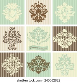 Decorative floral elements. Can be used for backgrounds, packaging, invitations,vintage cards, wrapping paper. Design elements