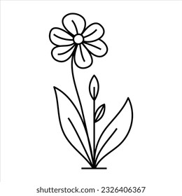 Decorative Floral Elements: Doodle Flowers in Outline Style with Minimalistic Line Art