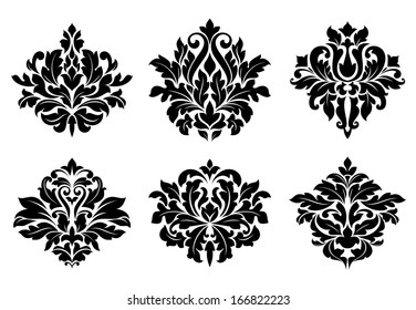 Decorative floral elements and embellishments in damask vintage style for design