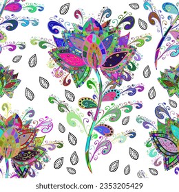 Decorative floral elements for invitation and postcard design. Background for poster or cover. Seamless pattern with leaves. Cute elegant flowers Vector illustration. Figure for textiles.