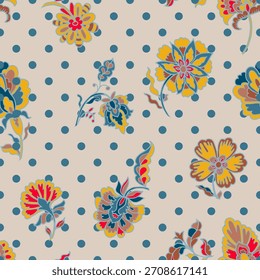 Elementos florales decorativos sobre un fondo beige salpicado en estilo de Vector ornamental. Patrón sin costuras ideal para papelería de tela y embalaje.