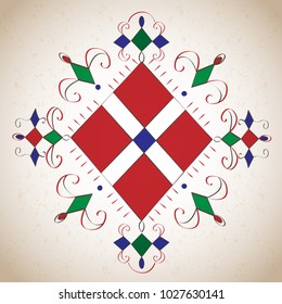 Decorative floral elements in Russian traditional folk art of northern region of Russia. Pizhemsky ornament. Pizhemskaya painting