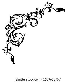 Decorative floral elements with swirls and leaves isolated on white background. Ideal for stencil. Vintage style.