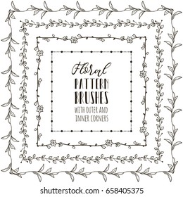 Decorative Floral Flexible Pattern Brushes with Branches, Herbs, Plants and Flowers. Size and Shape adjustable. With Outer and Inner Corner Tiles
