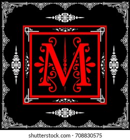 Decorative floral font typeface vector alphabet M.