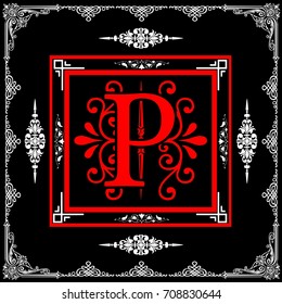 Decorative floral font typeface vector alphabet P.