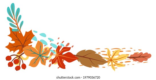 Decorative floral frame with autumn foliage. Background of falling leaves.
