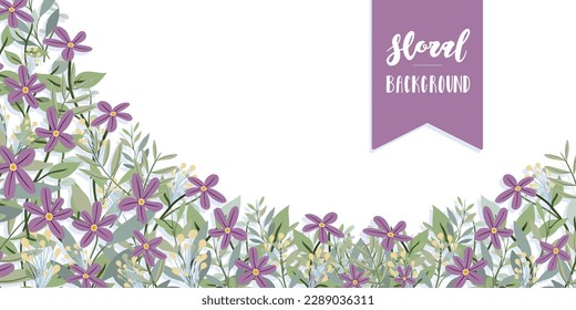 Fondo de marco floral decorativo con violetas y flores silvestres