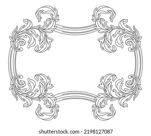 Decorative floral frame in baroque style. Engraved black curling plant.