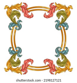 Decorative floral frame in baroque style. Colorful curling plant.