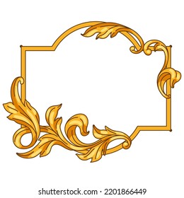 Decorative floral frame in baroque style. Golden curling plant.