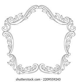 Decorative floral frame in baroque style. Black curling plant.