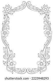 Decorative floral frame in baroque style. Black curling plant.
