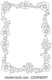 Decorative floral frame in baroque style. Black curling plant.