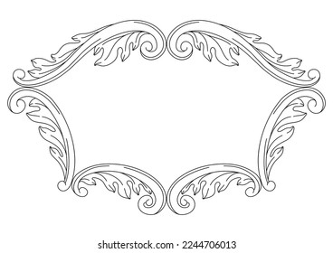 Decorative floral frame in baroque style. Black curling plant.