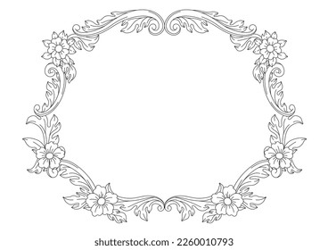 Decorative floral frame in baroque style. Black curling plant.