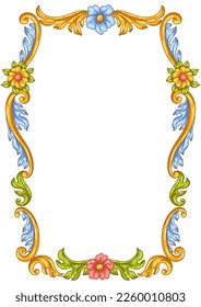 Decorative floral frame in baroque style. Colorful curling plant.