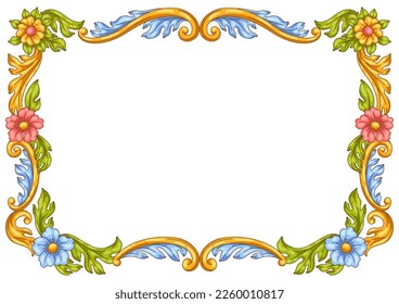 Decorative floral frame in baroque style. Colorful curling plant.