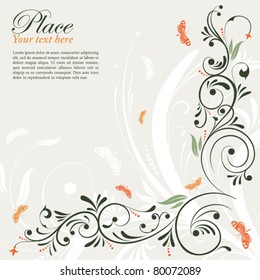 Decorative floral frame with butterfly, element for design, vector illustration