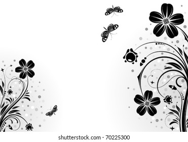 Decorative Floral frame with butterfly, vector illustration