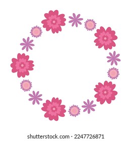 Decorative floral frame. Circle made of spring dlowers. Cute Botanical frame.