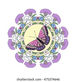 Decorative Floral Frame. Floral Design pattern with butterfly. Universal card for Invitation and Birthday Party.