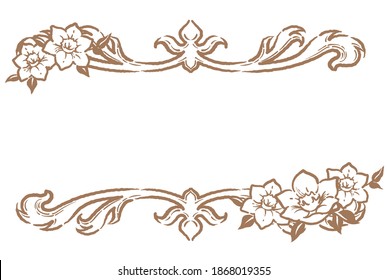 Decorative floral frame with eucharis flowers in vintage style isolated on white background. Vector illustration.